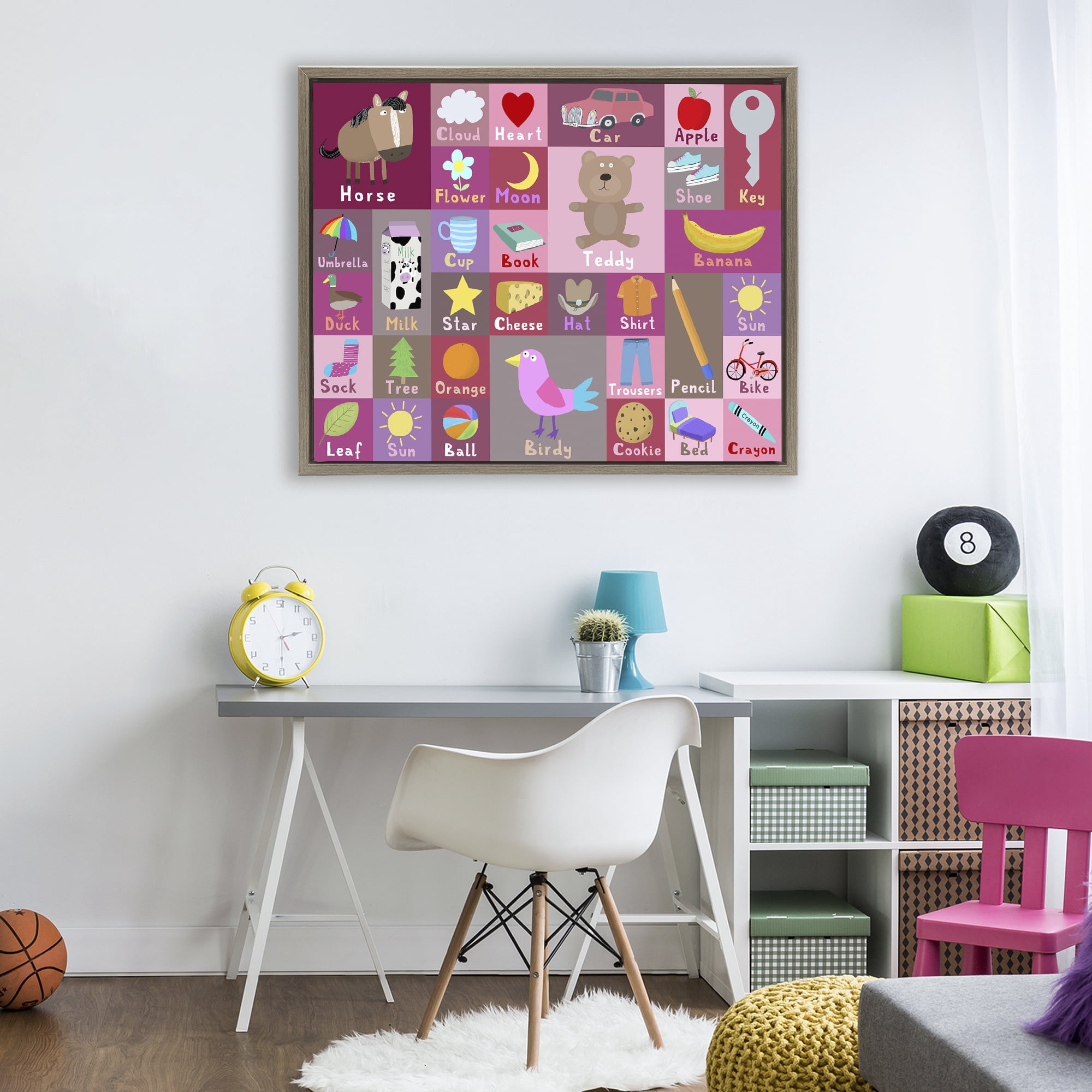 Stupell Industries Pink First Words Brown Framed Floater Canvas Wall Art, design by Carla Daly