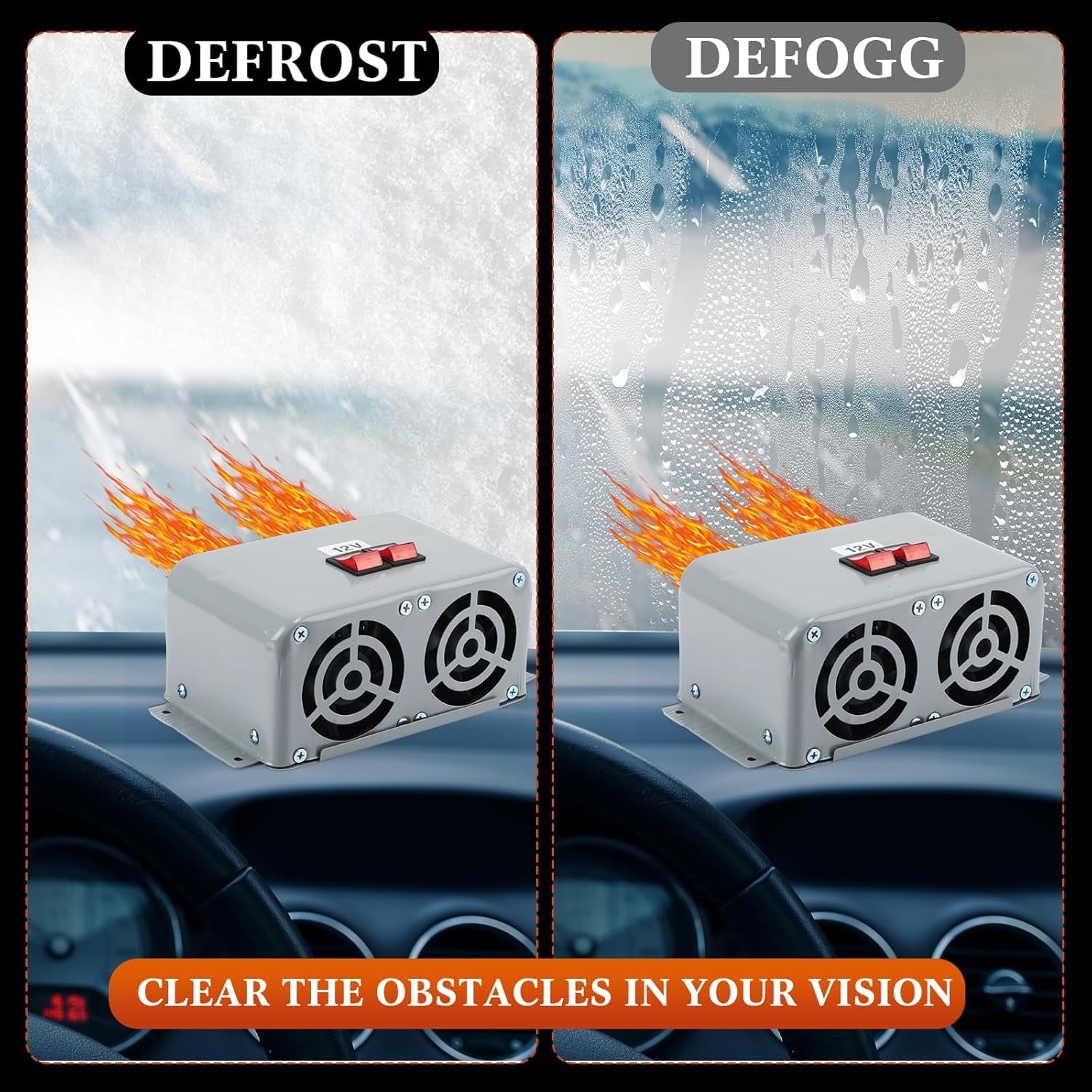 Car Heater Auto Interior Heater Fan,12V 600W‑800W Dual Gear Car Demister Winter Fast Heating Warmer Frost Removing Low Noise Car Windshield Defroster and Defogger for RV Vehicle Trucks Boat(80-100℃)