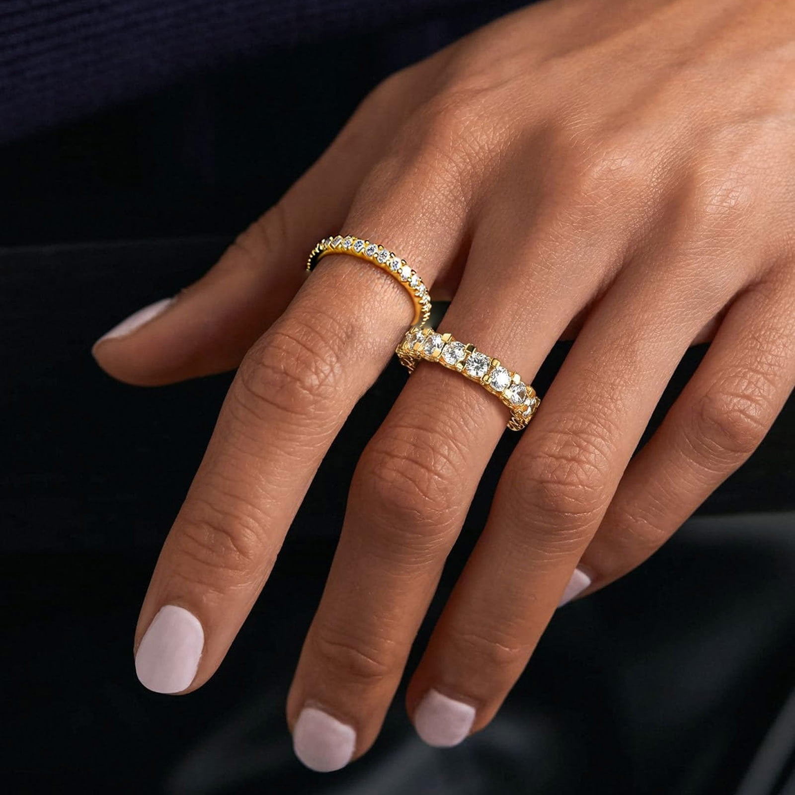 SFTING Wedding Band 925 Sterling Silver Stackable Eternity Rings for Women Yellow Gold Size 7
