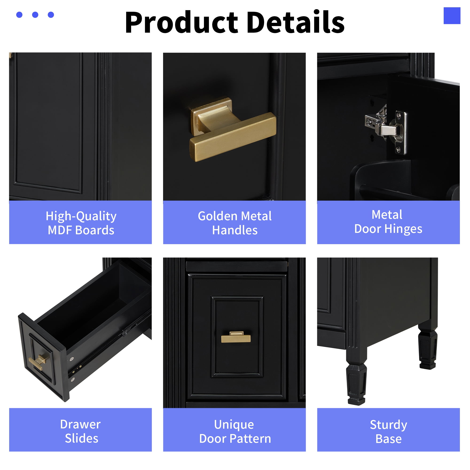 Aukfa 24" Bathroom Vanity with Sink,Modern Bathroom Sink Cabinet for Small Spaces,Ceramic Top & Flip Drawer,Black