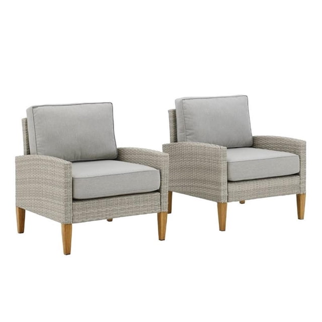 Crosley Furniture Capella Ensemble de 2 Chaises d'Extérieur en Osier / Rotin, Gris
