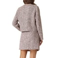 thumbnail image 3 of INSPIRE CHIC Women's Plaid Tweed Suit Set 2 Piece Outfits Short Blazer Jacket and Skirt Sets M Pink, 3 of 6