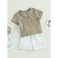 thumbnail image 3 of GXFC Toddler Baby Boys Shorts Outfits Kids Boys Short Sleeve Solid Button Turn-Down Collar Shirt Tops and Short Pants Boys Summer Two Piece Set 6M-4T, 3 of 9