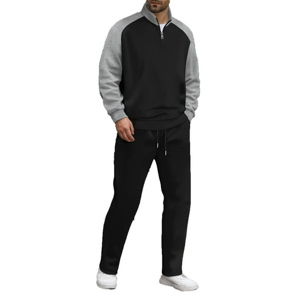 Xzbqbs Men's Tracksuit 2 Piece Set Waffle Texture Quarter Zip Pullover Sweatshirt and Sweatpants Athletic Running Sweatsuits