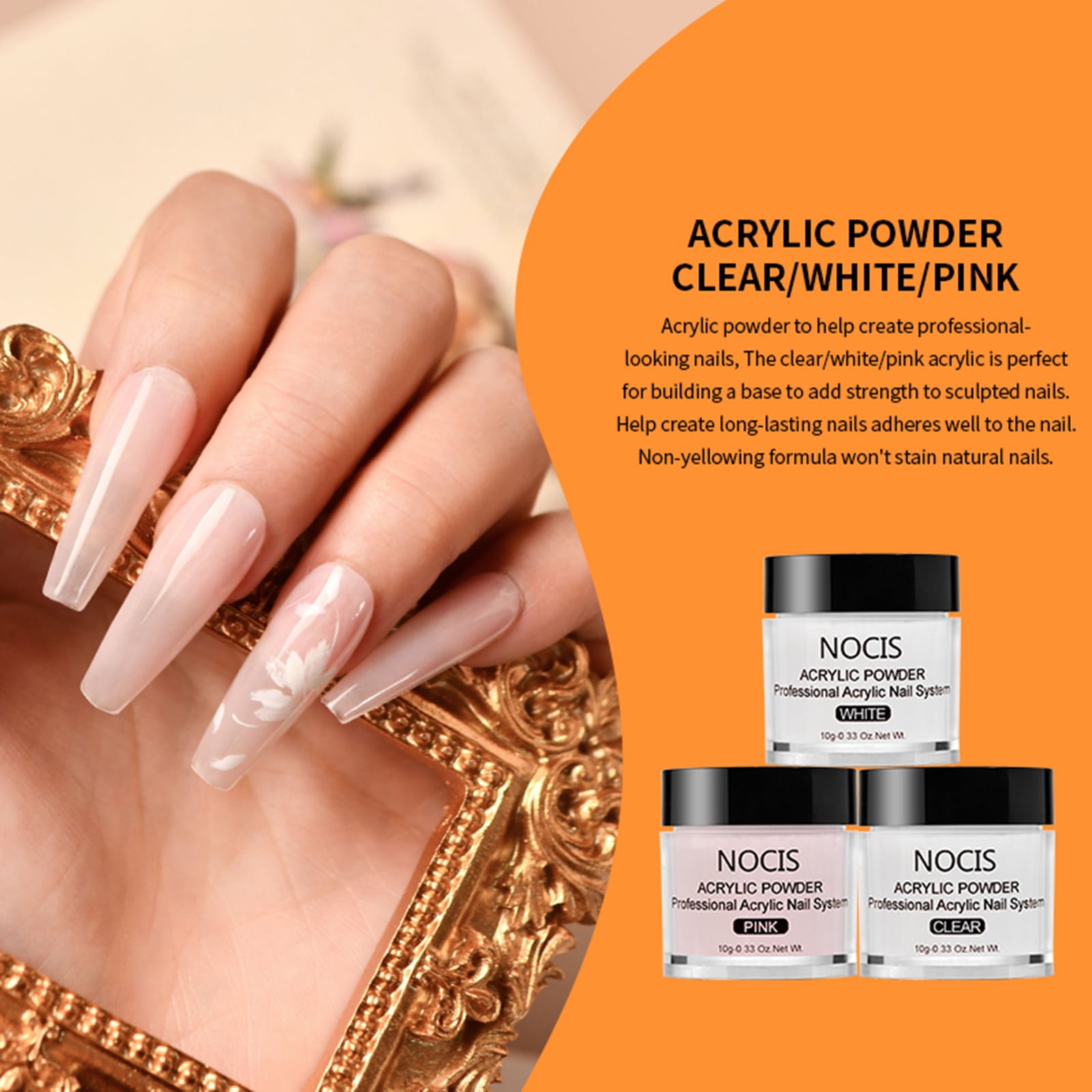 BOKYAN Complete Acrylic Nail Kit with 3 Color Powders, Liquid Monomer, Nail Pens, Forms, and File for Extension and 3D Carving - Professional Nail Art Set for At-Home or Salon Use (6.95 oz / 197 g)