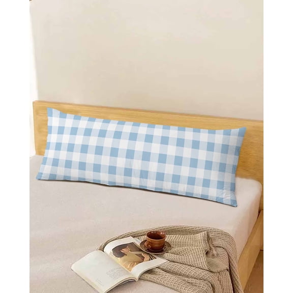 Modern Blue Throw Pillow Cover, Spring Summer Buffalo Plaid Rectangle Decorative Pillow Case Protector Soft Cushion Cover Lumbar Pillowcase for Couch Sofa Bedroom Car Chair Decor 20x54 Inch