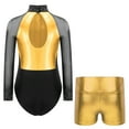 thumbnail image 2 of Alvivi Girls Sheer Mesh Long Sleeve Bodysuit Ballet Gymnastics Leotards with Shorts Set Dancewear Gold 10, 2 of 7
