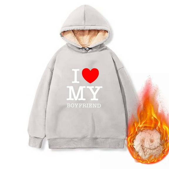 pimelu Plush Sweatshirt for Women Valentine's Day Hoodies for Women Winter Warm Thickened Soft Fleece Lined Hooded Sweatshirt Fashion Letter Print Sherpa Pullover Sweater Tops