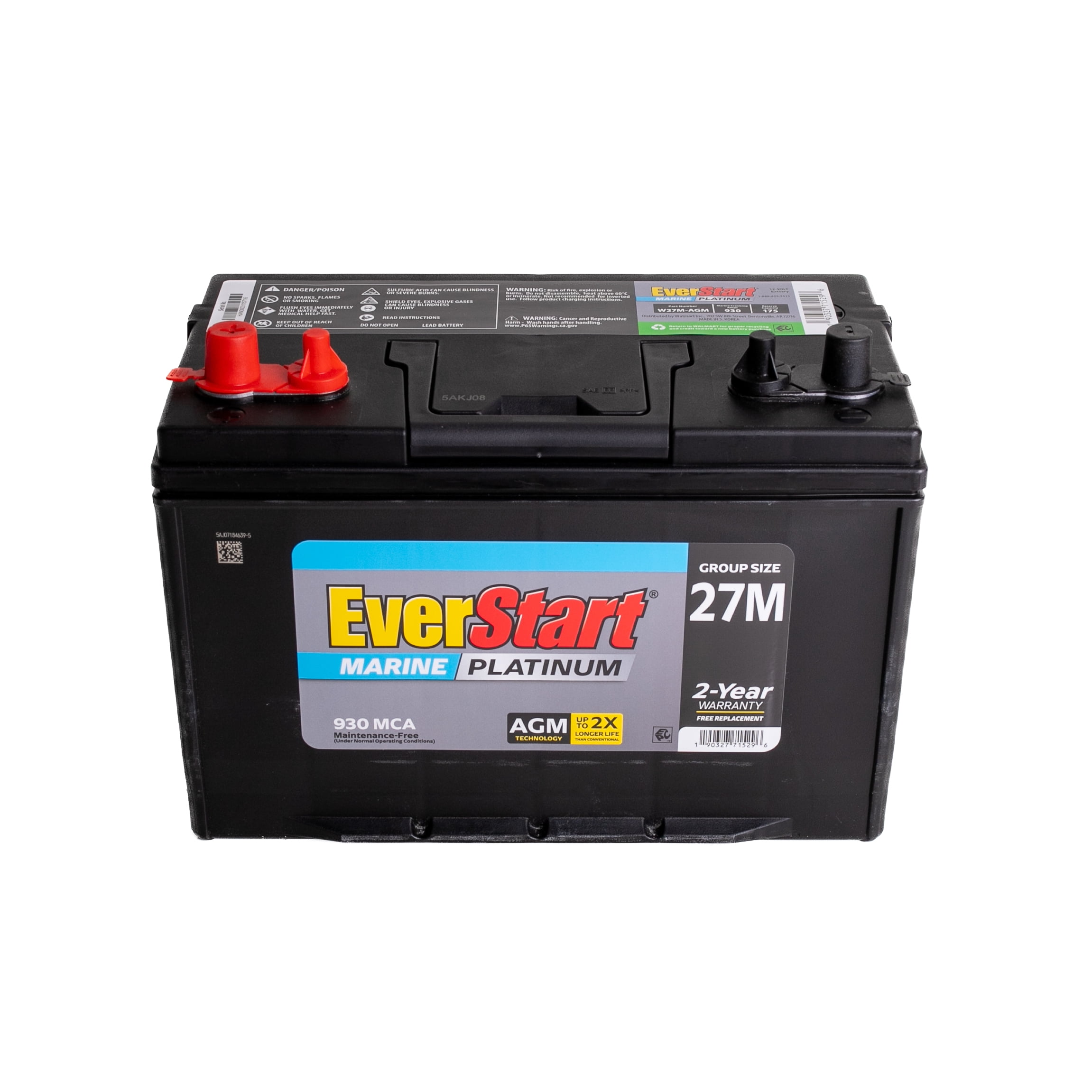 (2 pack) EverStart Platinum AGM Marine Deep Cycle Battery, Group 27M, 930 MCA, 175 RC, 12V, Vehicle Batteries