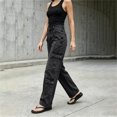 thumbnail image 7 of LEAVINGSUO Straight Leg Cargo Jeans Trousers for Women Fashion High Waisted Pockets Solid Color Button Zipper Casual Denim Pants Black S, 7 of 7
