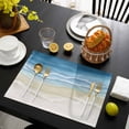 thumbnail image 3 of Haze Blue Summer Beach Placemats Set of 6, Nautical Coastal Beige Seaside Placemats for Dining Table, Place Mats for Kitchen Tabletop, Waterproof Wipeable Dining Table Mats Set, 3 of 9