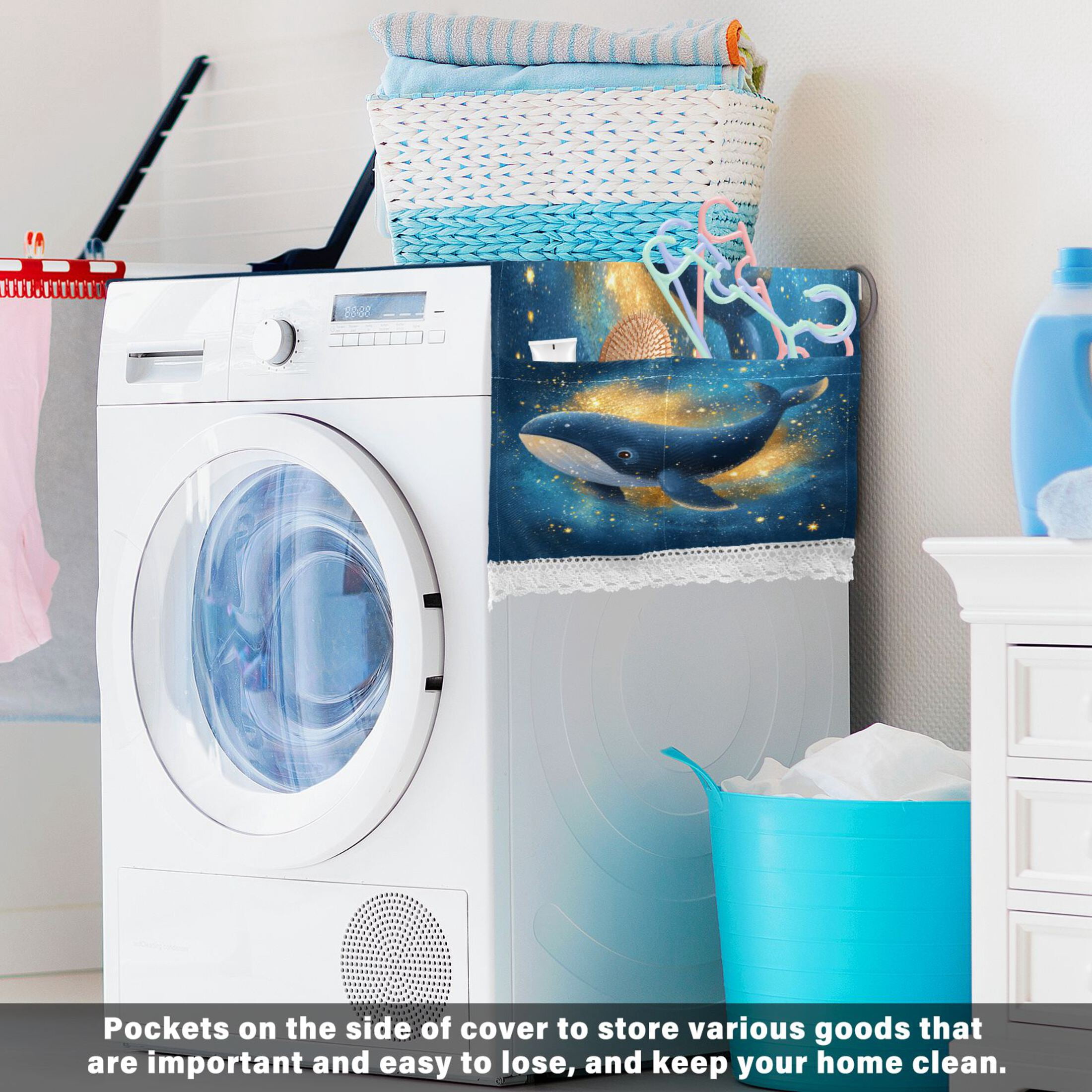 Wobogo Starry Whale Washing Machine Cover Dustproof Washer Dryer Cover Waterproof Laundry Room Decorative Protector