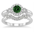 thumbnail image 2 of 1.25 Carat Emerald & Diamond Antique Three Stone Flower Halo Bridal Set on 10k White Gold, 2 of 2