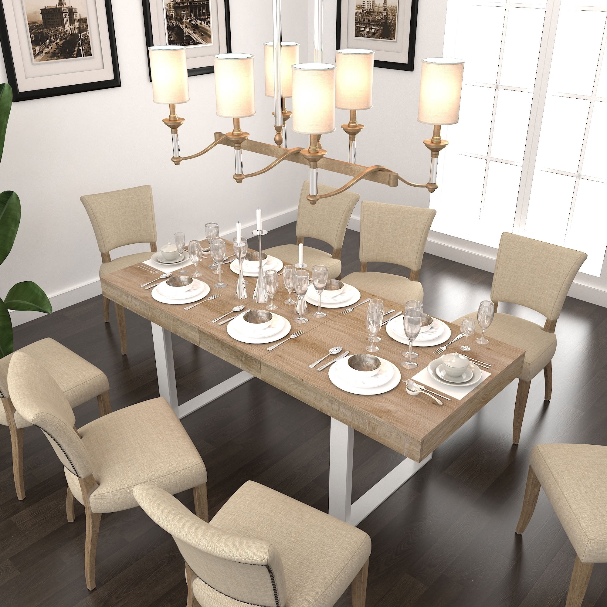 MAYEERTY Extendable Rectangular Dining Table for 6-10 People, Expandable Wood Kitchen Table with Hidden Storage Extension Leaf, for Home Apartment