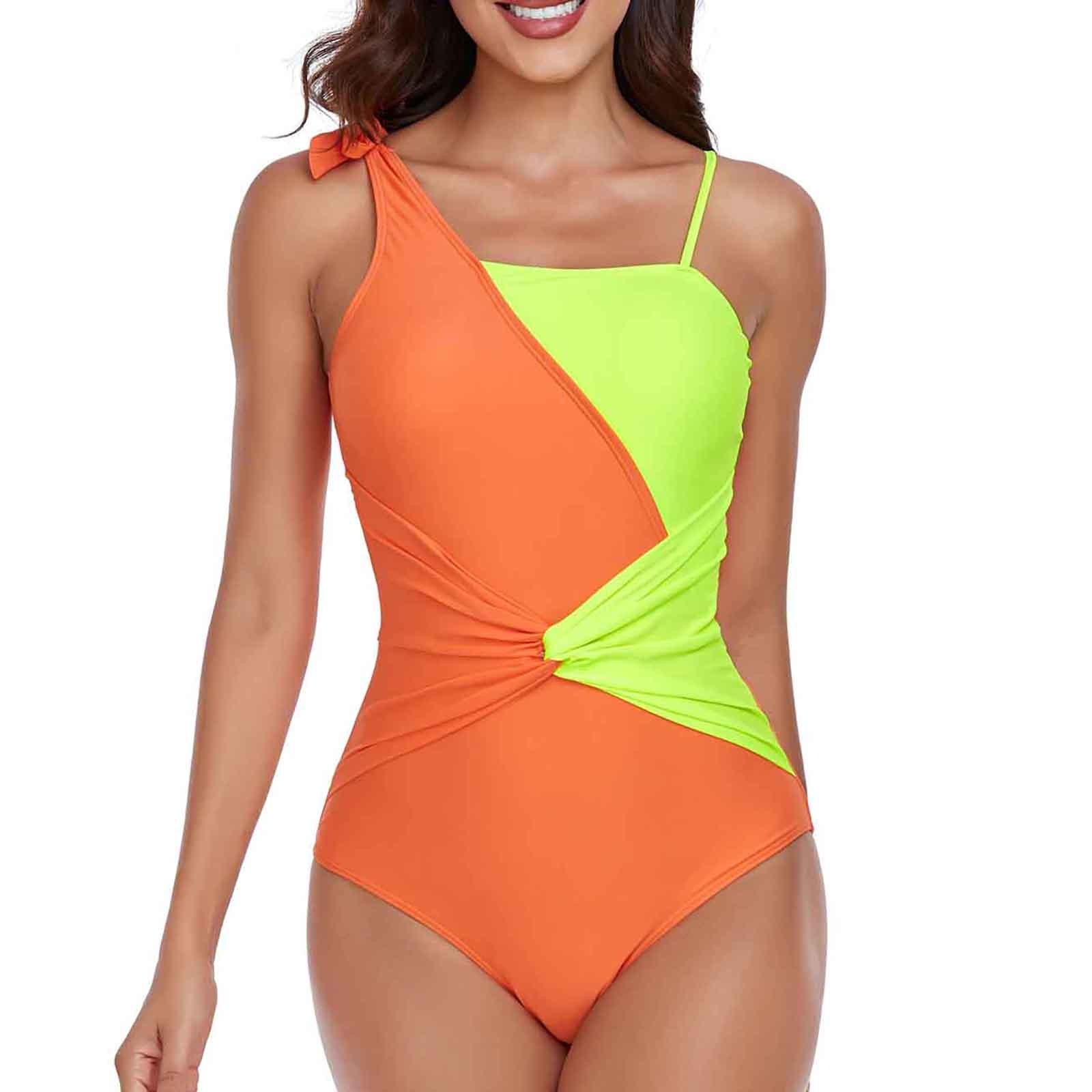 Spandex One Piece Swimsuits Color Block Slimming Bathing Swimming