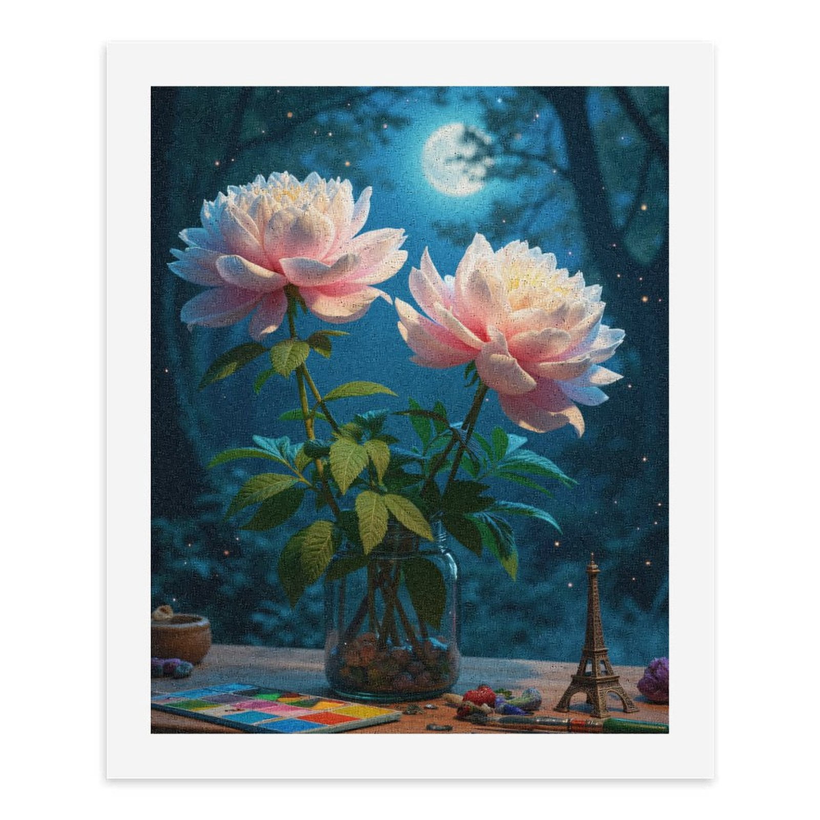 Paint By Numbers Kit for Adults Beginner - Moonlit Flowers Art Supplies Night DIY Canvas Painting Kits for Adults, Frameless Paint By Number for Adults for Home Wall Decor 16x20 Inch
