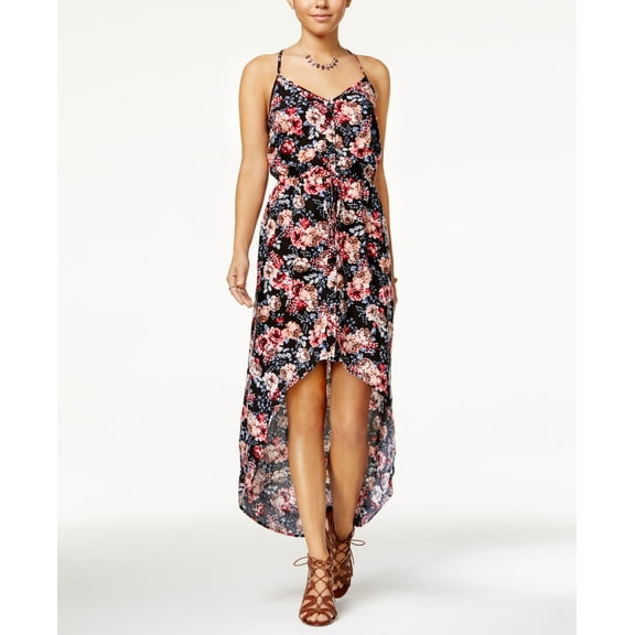 Ultra Flirt Juniors Cotton Printed High Low Dress Dark Floral M