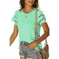 thumbnail image 2 of Femmes Dentelle Chemises à Manches Courtes Tops Décontractés Col Rond Tee Shirt, 2 of 4