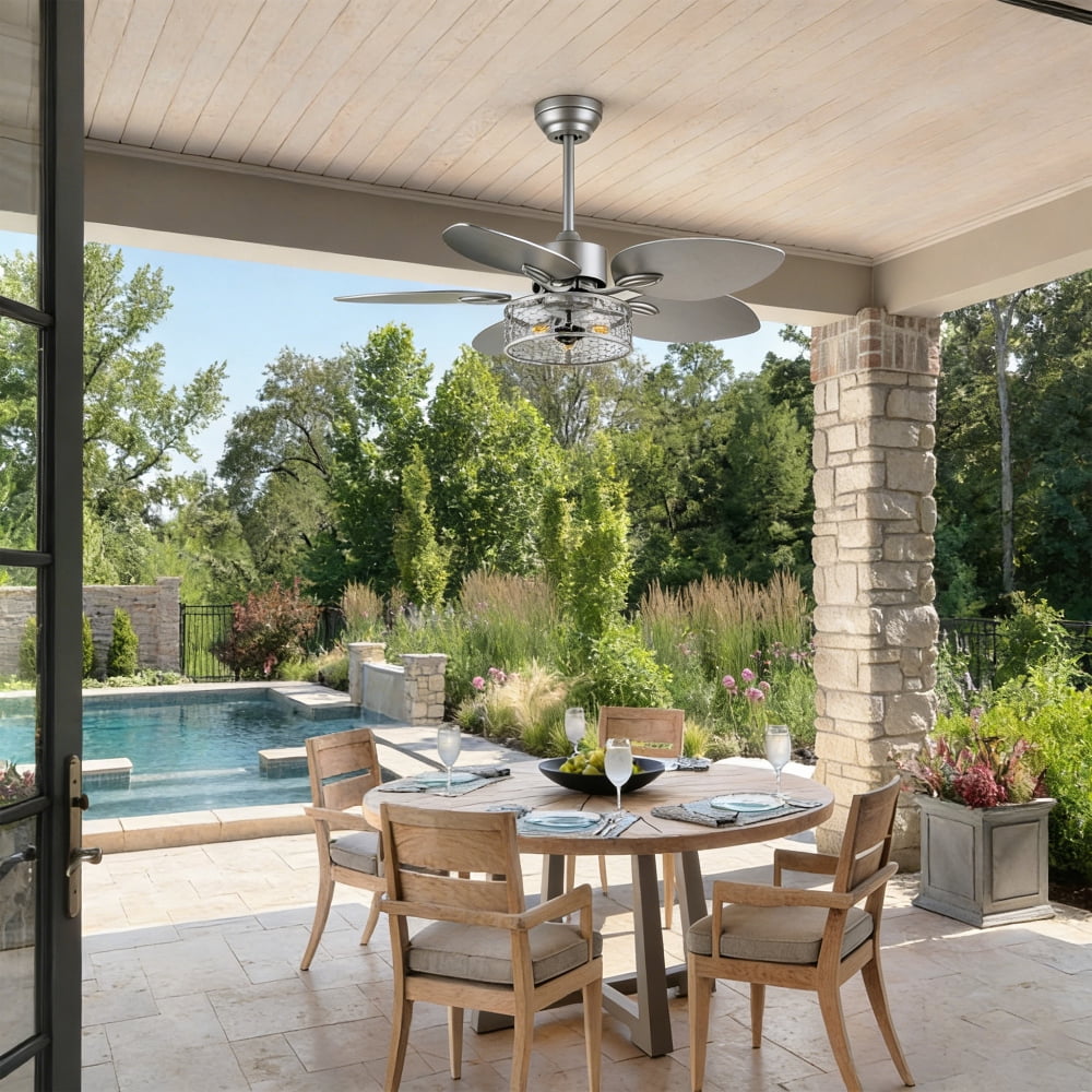 42" Ceiling Fan, Indoor  Ceiling Fan With Light with Remote Control, Noiseless Reversible Motor, 6 Speed ,3 for Patio Living Room, Bedroom, Office,Indoor--Sliver