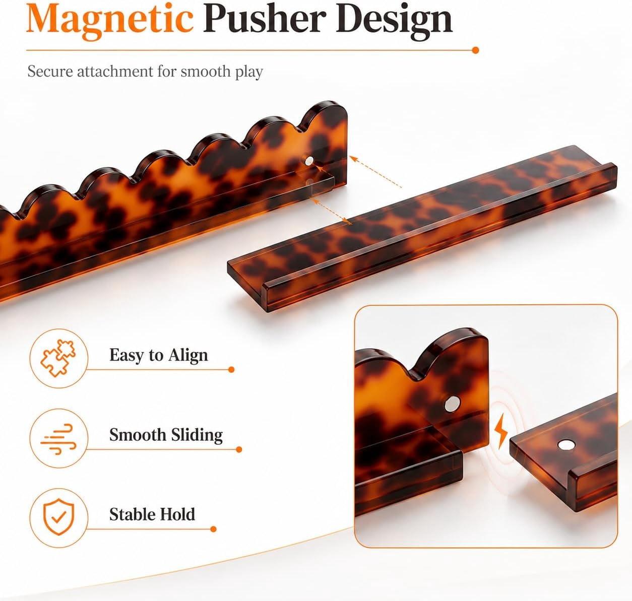 Mahjong Racks with Pushers Set of 4, Scalloped Tortoise Mahjong Racks, Fan-Shaped Acrylic American Mahjong Tile Holders with Magnetic Pushers (Tortoise Beige)