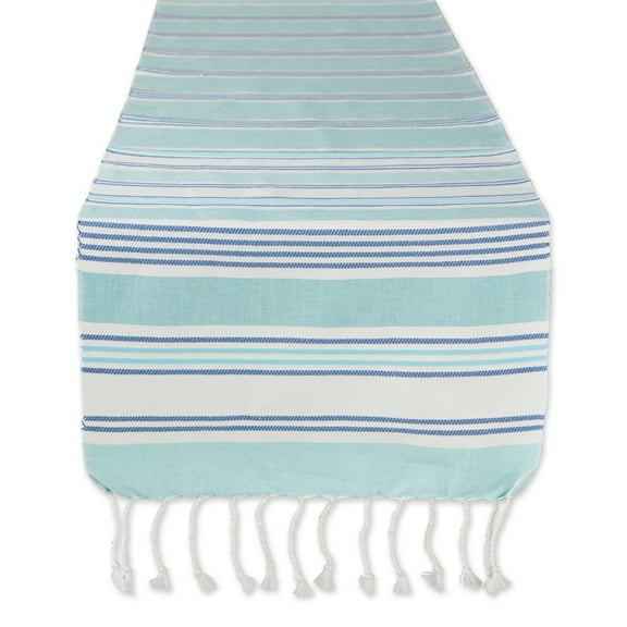 DII Tadal Stripe Fouta Fringed Table Runner, Tidal Stripe Fouta, 14x72"