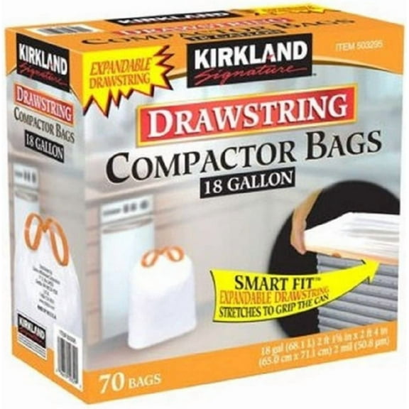 Compactor Bags 18 Gallon Smart Fit Gripping Drawstring 70 ct,Thickness: 2.0 mil,Dimensions: 25.625" x 28"