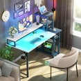 thumbnail image 2 of 39.4'' Gaming Desk with LED and Storage Shelves, 39 Computer Desk with Long Monitor Stand, Small Desk for Small Space, Simple Study Student Writing Desk, Laptop Table for Home Office, White, 2 of 13