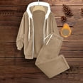 thumbnail image 4 of Bloomae Women's Fuzzy Winter 2 Piece Outfits Full Zip up Drawstring Long Sleeve Oversized Plush Thick Hooded Outwear Coat Sherpa Fleece Pants Ultra-Soft Thermal Loungewear Set Khaki S, 4 of 9