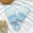 thumbnail image 2 of Kids Mittens Winter Kids Knitted Thermal Mittens Lined Thick Cartoon Print with Neck Lanyard Soft Warm Cold Weather Handwear for Toddler Children Boys Mittens Light Blue 2 Years-6 Years, 2 of 3