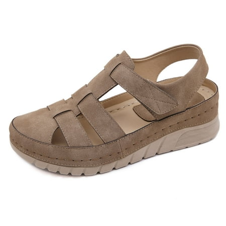 

Summer into Savings! Kukoosong Wedge Sandals Womens Summer Solid Color Hollow Out Wedge Comfortable Soft Sandals Women Brown 42