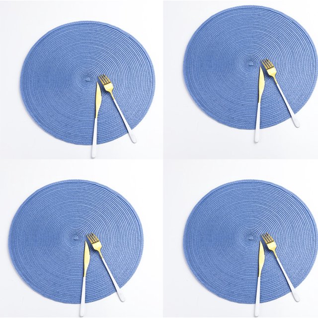 Placemats, Round Placemats for Dining Table Set of 4 Woven Heat Resistant Non-Slip Kitchen Table Mats Diameter 15 Inch(Navy blue)
