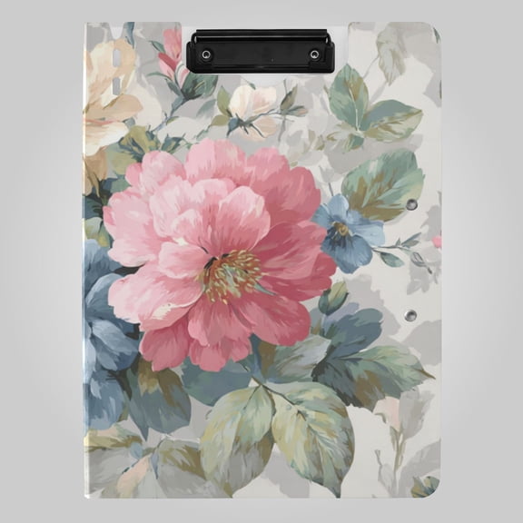 Beautiful Chic Florals with Pastel Colors Foldable Binder Folder Clipboard with Pen Slot Double Clips A4 Size File Storage