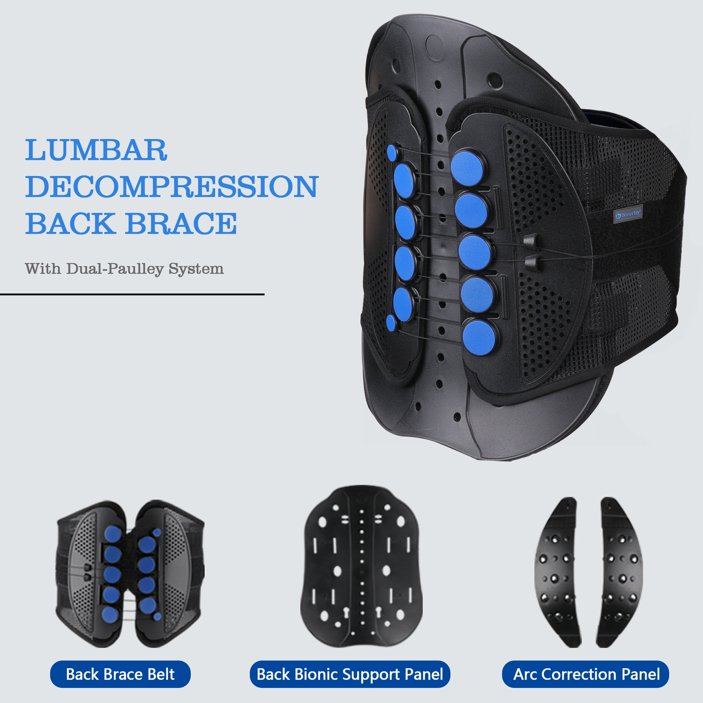 Nvorliy LSO Lower Back Brace Fit Women & Men, Compression Fracture Back Brace Adjustable Decompression Support for Sciatica, Herniated Discs, Post Op Recovery, Strain and Spine Stenosis (Large)