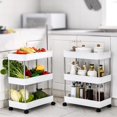 thumbnail image 3 of 3-Tier Storage Rack with Wheels Compact Rolling Storage Organizer Plastic Rolling Utility Cart Space Saving Movable Kitchen Storage Cart for Entryway, Kitchen, Living Room, Bathroom, 3 of 6