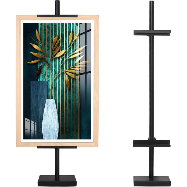 Pelesaurea Adjustable Tabletop Easel Stand for Picture Frames up to 30" H - Metal Frame Holder Stand for Sign, Artwork, Canvas Display - Compact Black Small Easel Stands for Home Office Galleries