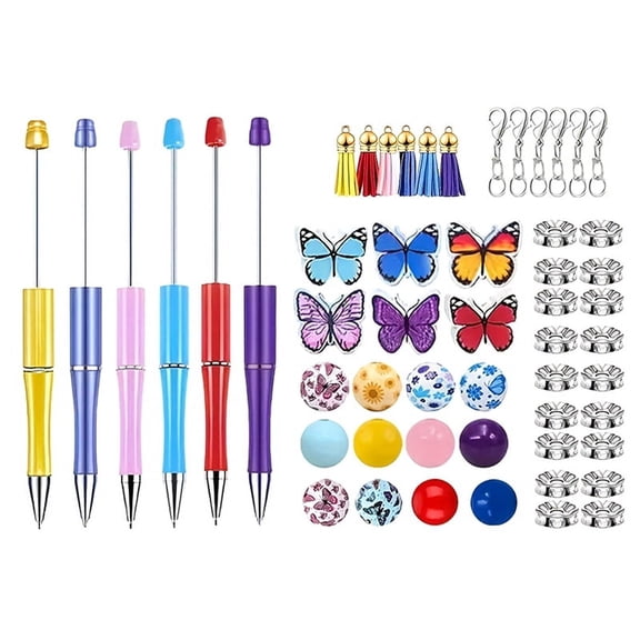 Plastic Beadable Pens Colorful Butterfly Beaded Pens Spacer Beads DIY Ballpoint for Women Office Craft