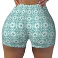 thumbnail image 2 of Daiia Blue Print Pattern Women's Workout Shorts Biker Shorts - High Waisted Workout Spandex Tummy Control Gym Running Yoga Shorts-Large, 2 of 8