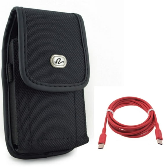 Case Belt Clip w Red 6ft Long Cable for Samsung Galaxy S22 Plus,S22 S21 FE 5G - Rugged Holster Canvas, USB-C to Type-C PD Fast Charger Cord