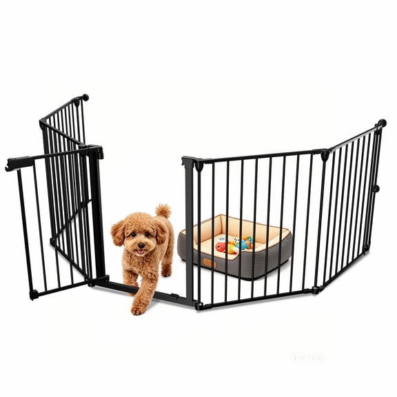 Pet Gates, DOMIPET Dog Playpen 5Panel 128" Extra Wide 30" Tall Fireplace Fence Playard, Black
