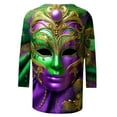 thumbnail image 4 of Jsaierl Mardi Gras Clothings for Women 3/4 Sleeve Mask Graphic Blouse Carnival Themed Tees Party 3D Print Tops Funny Gifts Parade Tshirt, 4 of 5