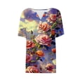 thumbnail image 5 of Fiudx Ofertas y Liquidaciones Blusa de Manga Corta Estampada a La Moda para Mujer, Blusas Informales con Cuello En V, 5 of 5