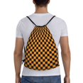 thumbnail image 2 of Drawstring Backpack - Black orange checkered Splash Proof Small Drawstring Gym Bag for Women Men, Cinch Sports String Bag Backpack for Travel Swimming Beach, 2 of 8