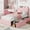 Pink, variant on Bed Frame with 2 Flexible Drawers and Bookcase Headboard, Boucle Upholstered Platform Bed for Girls, Noise-Free, Easy Assembly, No Box Spring Needed