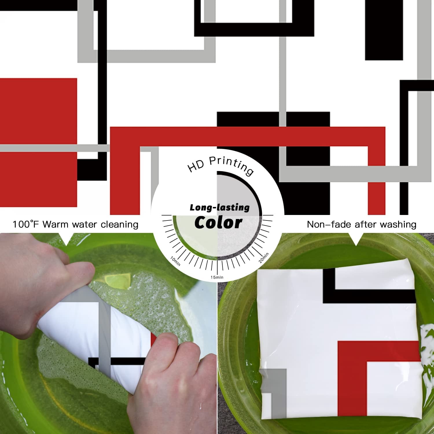 Red Black Geometric Shower Curtain Set Neutral Abstract Shower Curtains for Bathroom Modern Bathroom Decor Polyester Fabric-72" x 72"