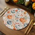 thumbnail image 2 of Thanksgiving Fall Round Braided Placemats Set of 4, Rustic Orange White Green Pumpkin Maple Leaf Heat Insulation Place Mats Washable Non-Slip Table Mats for Kitchen Dining Party, 15 Inches, 2 of 9