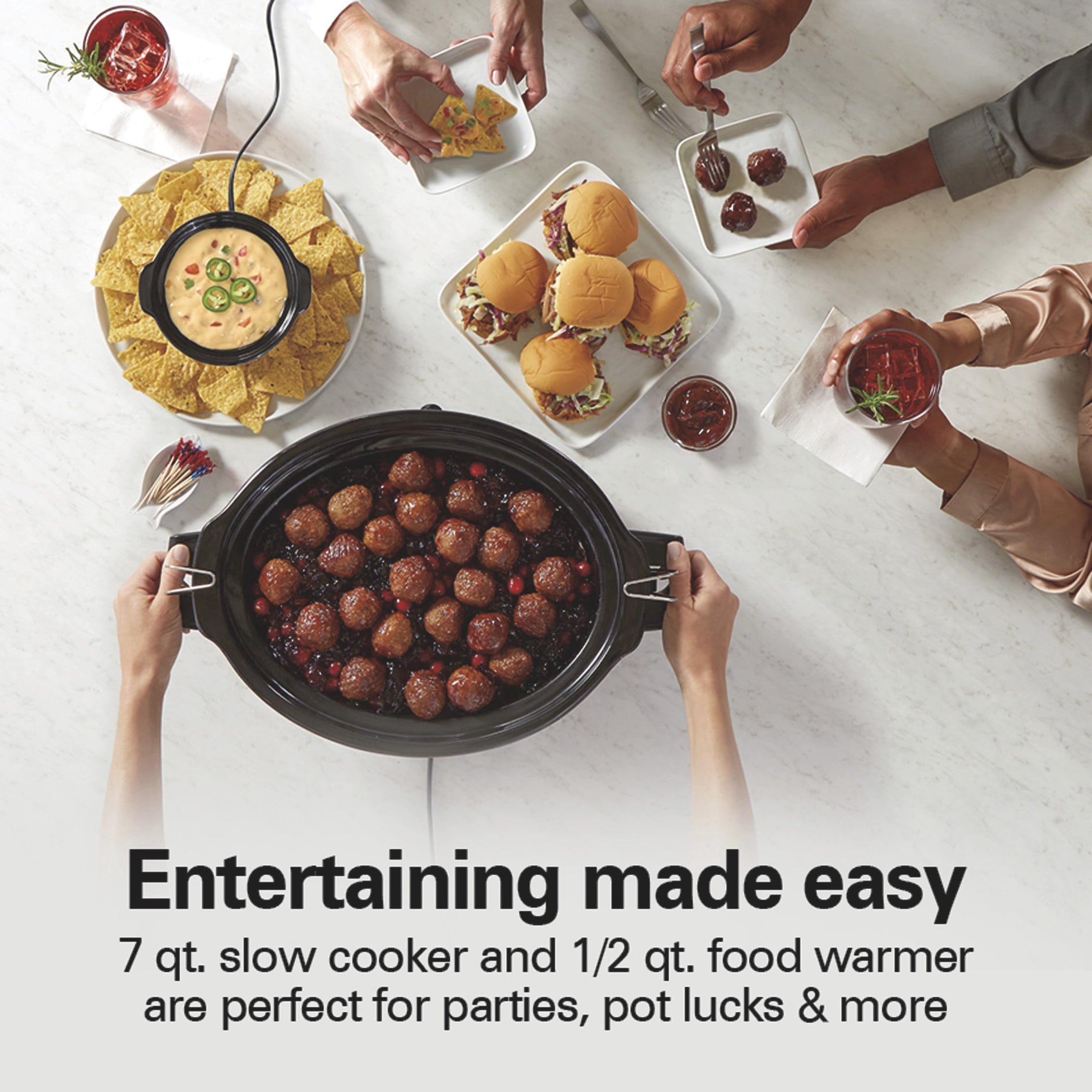 Hamilton Beach 7 Qt Programmable Slow Cooker, Stoneware Crock with Removable Pot, Includes Party Dipper Food Warmer, Stainless Steel