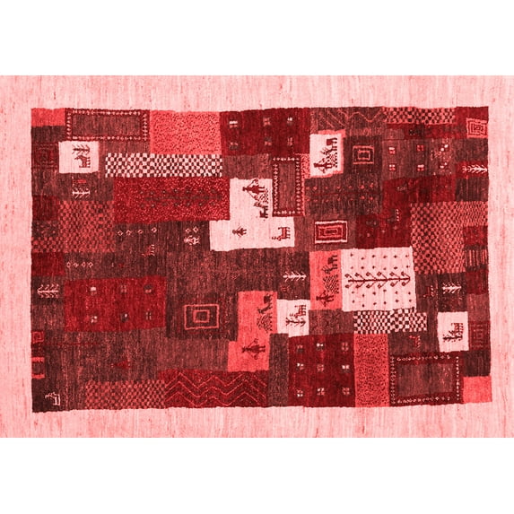 Ahgly Company Indoor Rectangle Abstract Red Contemporary Area Rugs, 8' x 12'