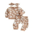 thumbnail image 1 of PENGXIANG Bébé Bébé Fille Gaufrette Tenue Fleur Impression à Manches Longues Col Rond Pull Tops Pantalon Bandeau 2Pcs Ensemble Vêtements d'Automne, 1 of 7