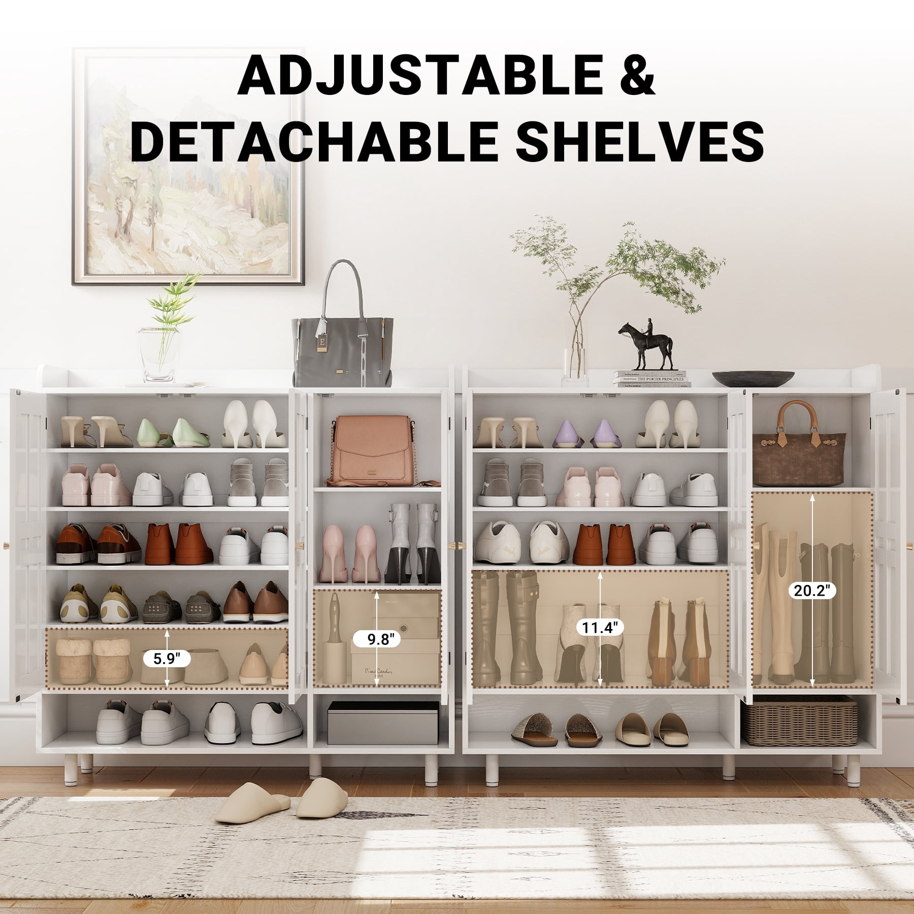 MOONMISS 6-Tiers Shoe Cabinet Rack Organizer Cabinet with Adjustable Shelves,Freestanding Cabinet Storage with Anti-Tip Fitting