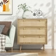 thumbnail image 1 of Eumyviv Commode à 3 Tiroirs en Rattan, Commode Rustique en Chêne avec Façade en Canne Naturelle, Pattes en Bois et Poignées Dorées pour Chambre et Salon, H0027, 1 of 8